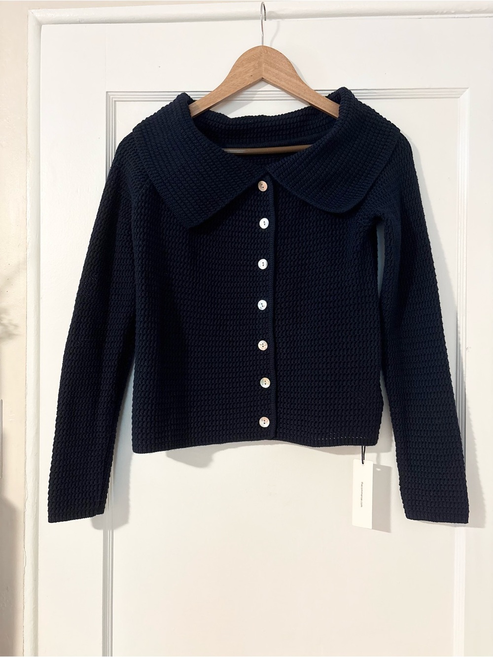 Button-Front Navy Knit Cardigan Sweater Peter Pan Sailor Collar Preppy Nautical